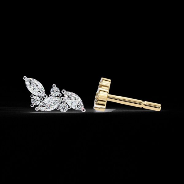Marquise & Round Diamond Cluster Stud Earrings Made In 18/14/10KT Gold Studded With Certified Lab Diamond For Anniversary And Birthday Gift