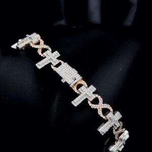 Iced Out Cross Style Unisex Bracelet Made In 10 KT Gold Embellished With Shinny Moissanite Diamonds For The Birthday And Unisex Gift