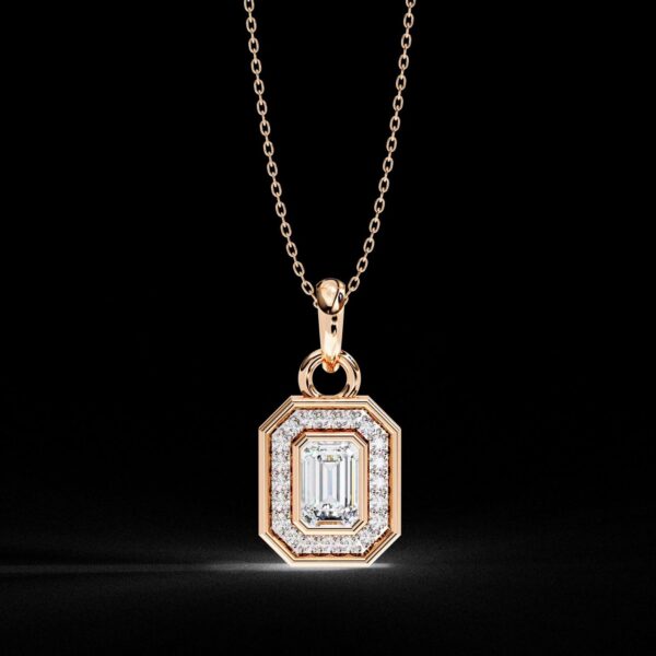 Emerald Cut Halo Diamond Pendant Made In 18 / 14 / 10 KT Gold Embellished With Certified Lab Diamonds For The Anniversary And Birthday Gift