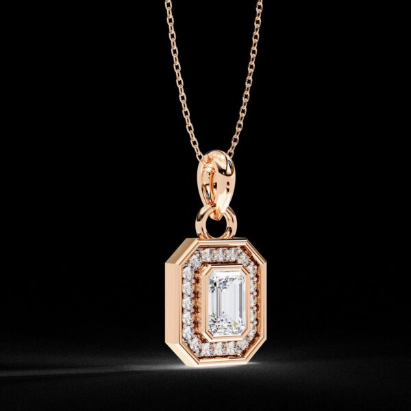 Emerald Cut Halo Diamond Pendant Made In 18 / 14 / 10 KT Gold Embellished With Certified Lab Diamonds For The Anniversary And Birthday Gift