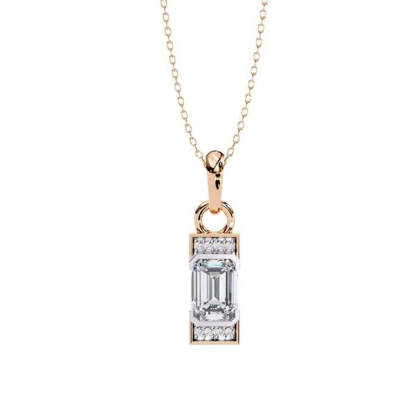 Elegant Emerald Diamond Pendant Bar Design Made In 18/14/10 KT Gold Studded With Certified Lab Diamond For The Anniversary And Birthday Gift