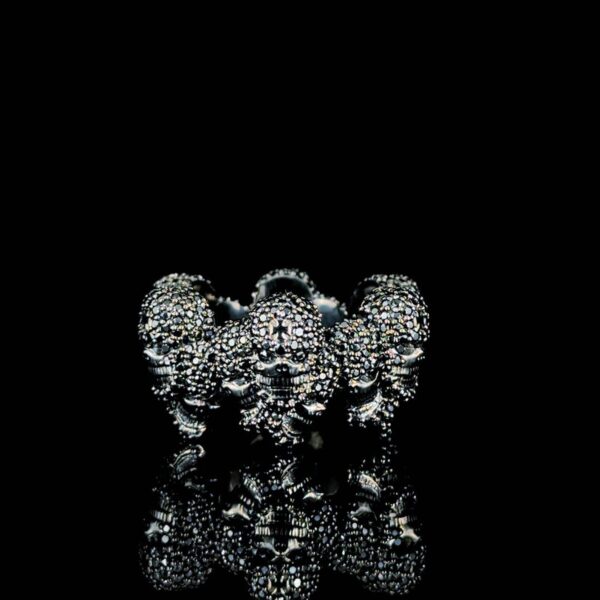 Iced Out Skull Ring Made In 18 / 14 / 10KT Gold Embellished With Shinny Moissanite Black Diamond For Birthday Gift And Unisex Gift