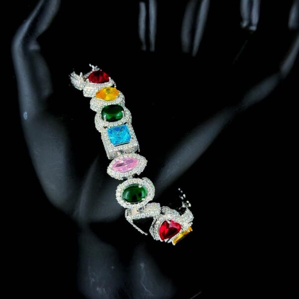Iced Out Multi Color Bracelet Made In 925 Sterling Silver Studded With Shinny Moissanite Diamonds For The Birthday And Unisex Gift