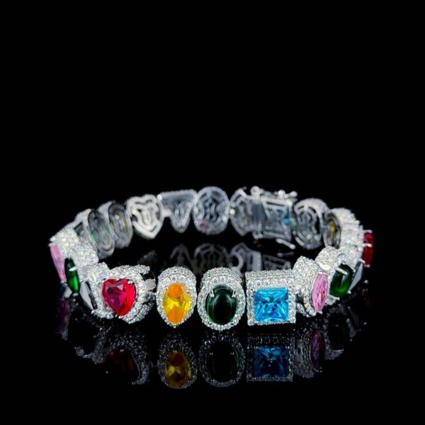 Iced Out Multi Color Bracelet Made In 925 Sterling Silver Studded With Shinny Moissanite Diamonds For The Birthday And Unisex Gift