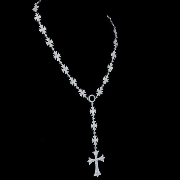 Iced Out Cross Pendant Necklace with Starburst Link Chain Made In 925 Silver Studded With Shinny Moissanite Diamonds For The Birthday Gift