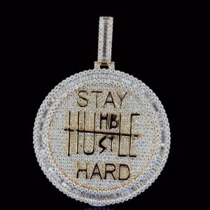 Iced Out 'Stay Humble Hustle Hard' Pendant Made In 925 Sterling Silver Studded With Shinny Moissanite Diamonds For The Birthday Gift