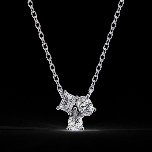 Triple Radiance Diamond Pendant – Oval, Pear & Emerald Cut Made In 18/14/10 KT Gold Studded With Certified Lab Diamonds For Anniversary Gift