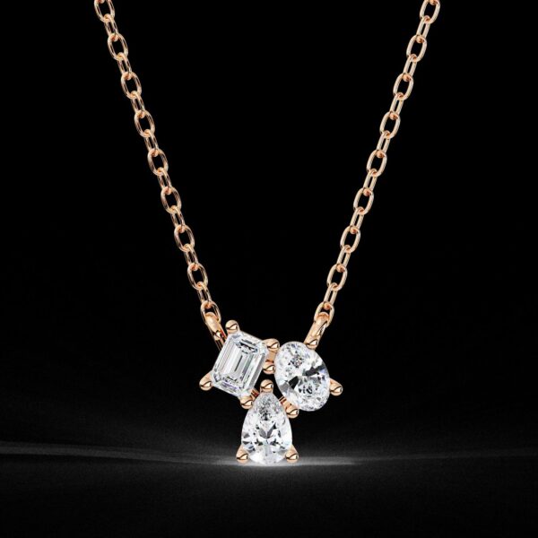 Triple Radiance Diamond Pendant – Oval, Pear & Emerald Cut Made In 18/14/10 KT Gold Studded With Certified Lab Diamonds For Anniversary Gift