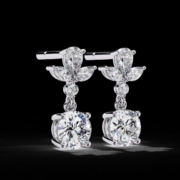 Luxury Leaf Drop Diamond Earrings Made In 18/14/10 KT Gold Studded With Certified Lab Diamonds For The Wedding And Anniversary Gift For Her