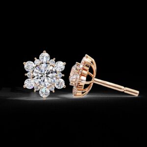 Beautiful Snowflake Round Diamond Earring Made In 18/14/10KT Gold Studded With Certified Lab Diamond For The Wedding And Anniversary Gift