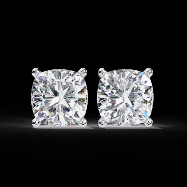 Classic Cushion Cut Stud Earrings Made In 18 / 14 / 10 KT Gold Embellished With Certified Lab Diamonds For Anniversary And Birthday Gift