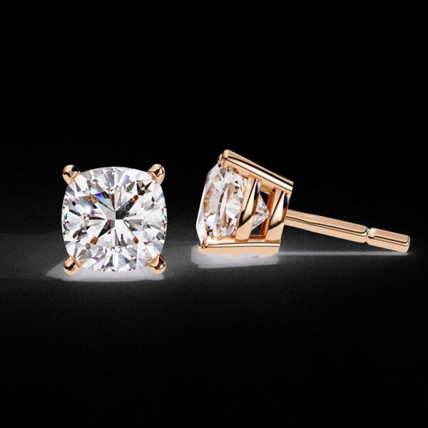 Classic Cushion Cut Stud Earrings Made In 18 / 14 / 10 KT Gold Embellished With Certified Lab Diamonds For Anniversary And Birthday Gift