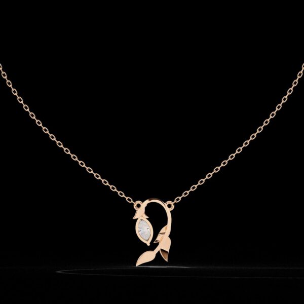 Leaf Vine Pendant with Marquise Cut Diamond Made In 18/14/10 KT Gold Studded With Certified Lab Diamonds For The Anniversary Gift For Her