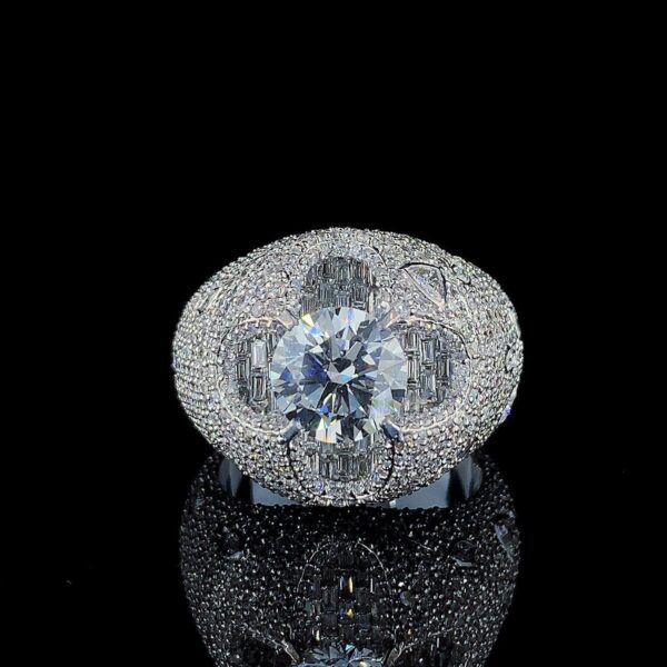 Iced Out Unique Setting Hip Hop Ring Made In 18 / 14 / 10 KT Gold Studded With Shinny Moissanite Diamonds For The Birthday And Unisex Gift