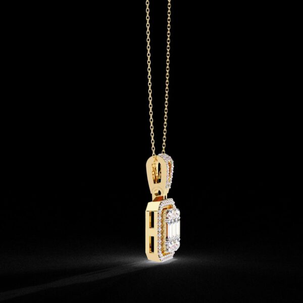Emerald-Cut Halo Pendant with Baguette and Round Made In 18/14/10KT Gold Studded With Certified Lab Diamond For The Anniversary Gift For Her