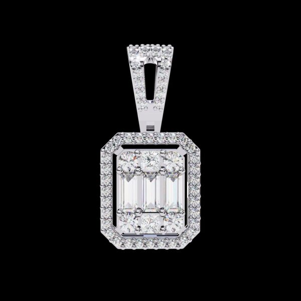 Emerald-Cut Halo Pendant with Baguette and Round Made In 18/14/10KT Gold Studded With Certified Lab Diamond For The Anniversary Gift For Her