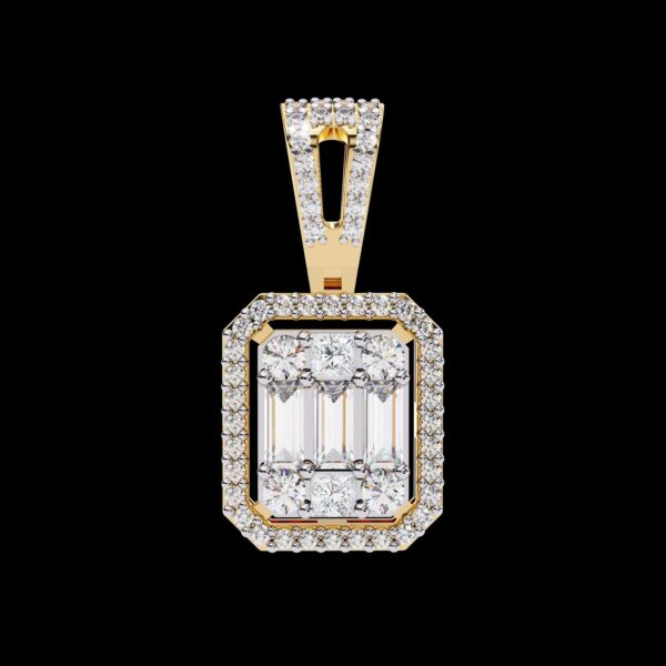 Emerald-Cut Halo Pendant with Baguette and Round Made In 18/14/10KT Gold Studded With Certified Lab Diamond For The Anniversary Gift For Her