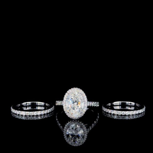 Luxury Oval Halo Engagement Ring Set Made In 18/14/10 KT Gold Studded With Shinny Moissanite Diamonds For The Wedding And Anniversary Gift
