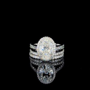 Luxury Oval Halo Engagement Ring Set Made In 18/14/10 KT Gold Studded With Shinny Moissanite Diamonds For The Wedding And Anniversary Gift