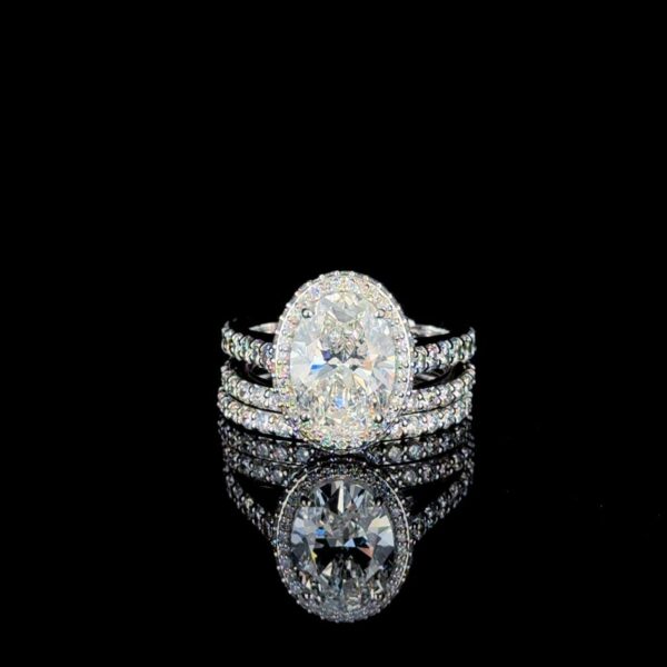 Luxury Oval Halo Engagement Ring Set Made In 18/14/10 KT Gold Studded With Shinny Moissanite Diamonds For The Wedding And Anniversary Gift