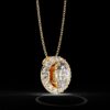 Elegant Oval-Cut Halo Diamond Pendant Made In 18 / 14 / 10 KT Gold Embellished With Certified Lab Diamonds For Anniversary And Birthday Gift