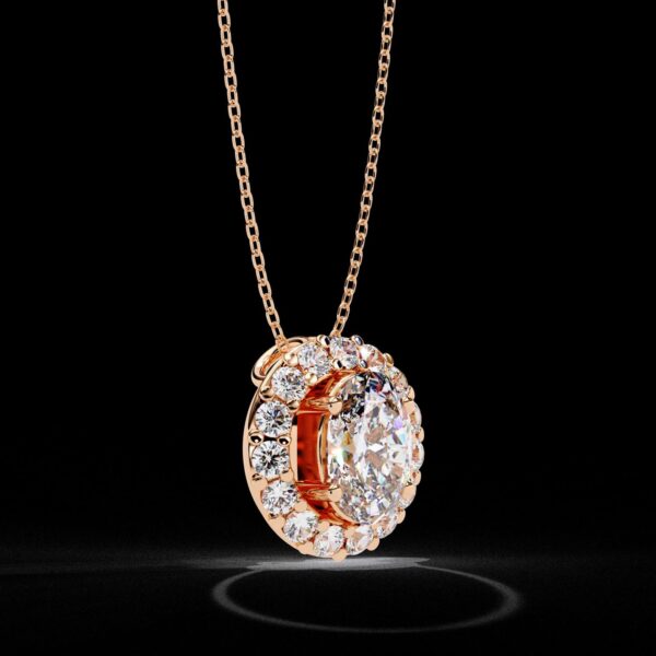 Elegant Oval-Cut Halo Diamond Pendant Made In 18 / 14 / 10 KT Gold Embellished With Certified Lab Diamonds For Anniversary And Birthday Gift