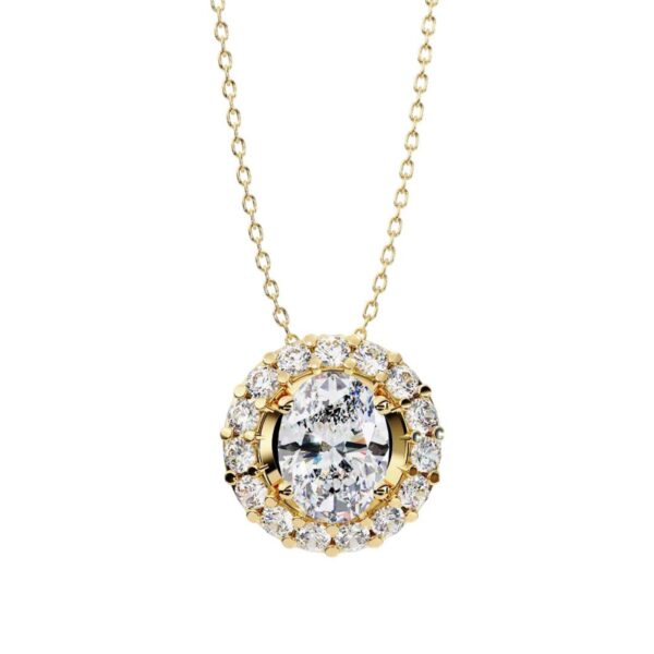 Elegant Oval-Cut Halo Diamond Pendant Made In 18 / 14 / 10 KT Gold Embellished With Certified Lab Diamonds For Anniversary And Birthday Gift