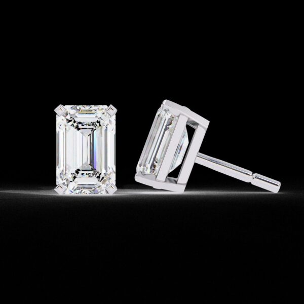 Classic Emerald Cut Earrings Made In 18 / 14 / 10 KT Gold Embellished With Certified Lab Diamonds For The Anniversary And Wedding Gift