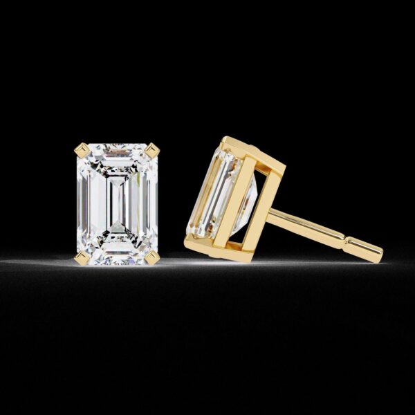 Classic Emerald Cut Earrings Made In 18 / 14 / 10 KT Gold Embellished With Certified Lab Diamonds For The Anniversary And Wedding Gift