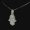 Sparkling Hamsa Evil Eye Pendant Made In 925 Sterling Silver Studded With Shinny Moissanite Diamonds For The Birthday Gift , Unisex Pendant