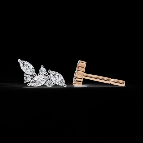 Marquise & Round Diamond Cluster Stud Earrings Made In 18/14/10KT Gold Studded With Certified Lab Diamond For Anniversary And Birthday Gift