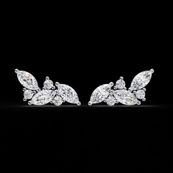 Marquise & Round Diamond Cluster Stud Earrings Made In 18/14/10KT Gold Studded With Certified Lab Diamond For Anniversary And Birthday Gift