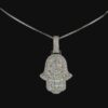 Sparkling Hamsa Evil Eye Pendant Made In 925 Sterling Silver Studded With Shinny Moissanite Diamonds For The Birthday Gift , Unisex Pendant