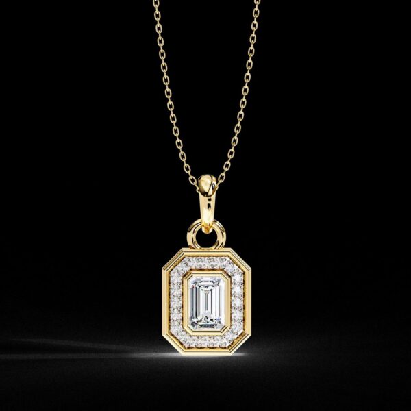 Emerald Cut Halo Diamond Pendant Made In 18 / 14 / 10 KT Gold Embellished With Certified Lab Diamonds For The Anniversary And Birthday Gift