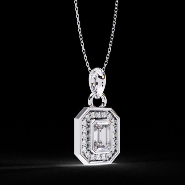 Emerald Cut Halo Diamond Pendant Made In 18 / 14 / 10 KT Gold Embellished With Certified Lab Diamonds For The Anniversary And Birthday Gift