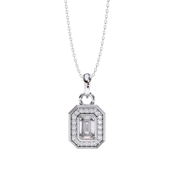 Emerald Cut Halo Diamond Pendant Made In 18 / 14 / 10 KT Gold Embellished With Certified Lab Diamonds For The Anniversary And Birthday Gift