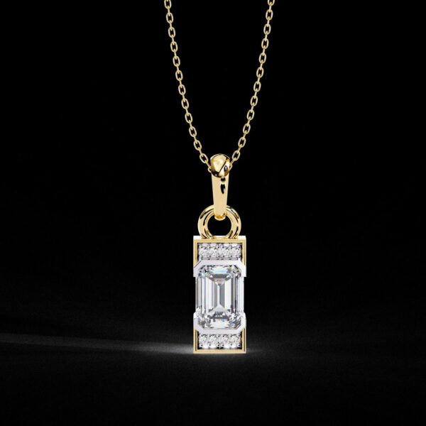 Elegant Emerald Diamond Pendant Bar Design Made In 18/14/10 KT Gold Studded With Certified Lab Diamond For The Anniversary And Birthday Gift