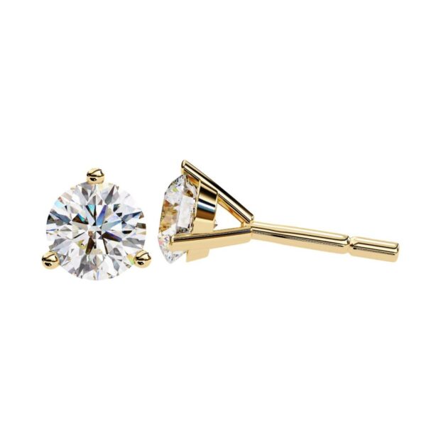 Classic 3-Prong Round Diamond Stud Earrings Made In 18/14/10 KT Gold Studded With Certified Lab Diamond For The Anniversary And Wedding Gift
