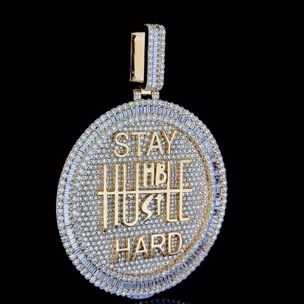 Iced Out 'Stay Humble Hustle Hard' Pendant Made In 925 Sterling Silver Studded With Shinny Moissanite Diamonds For The Birthday Gift
