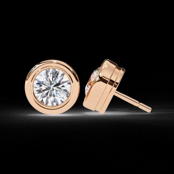 Bezel-Set Round Diamond Stud Earrings Made In 18 / 14 / 10 KT Gold Studded With Certified Lab Diamonds For The Anniversary And Wedding Gift