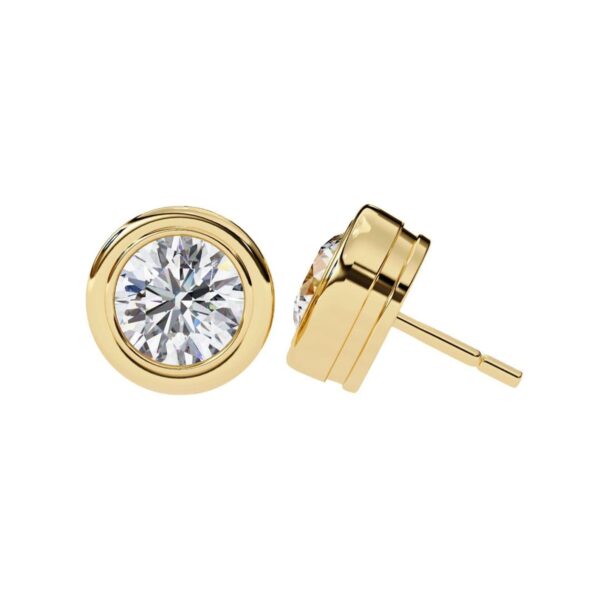 Bezel-Set Round Diamond Stud Earrings Made In 18 / 14 / 10 KT Gold Studded With Certified Lab Diamonds For The Anniversary And Wedding Gift