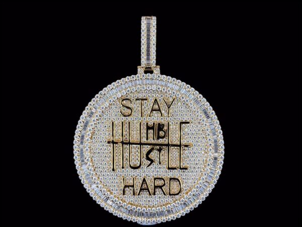 Iced Out 'Stay Humble Hustle Hard' Pendant Made In 925 Sterling Silver Studded With Shinny Moissanite Diamonds For The Birthday Gift