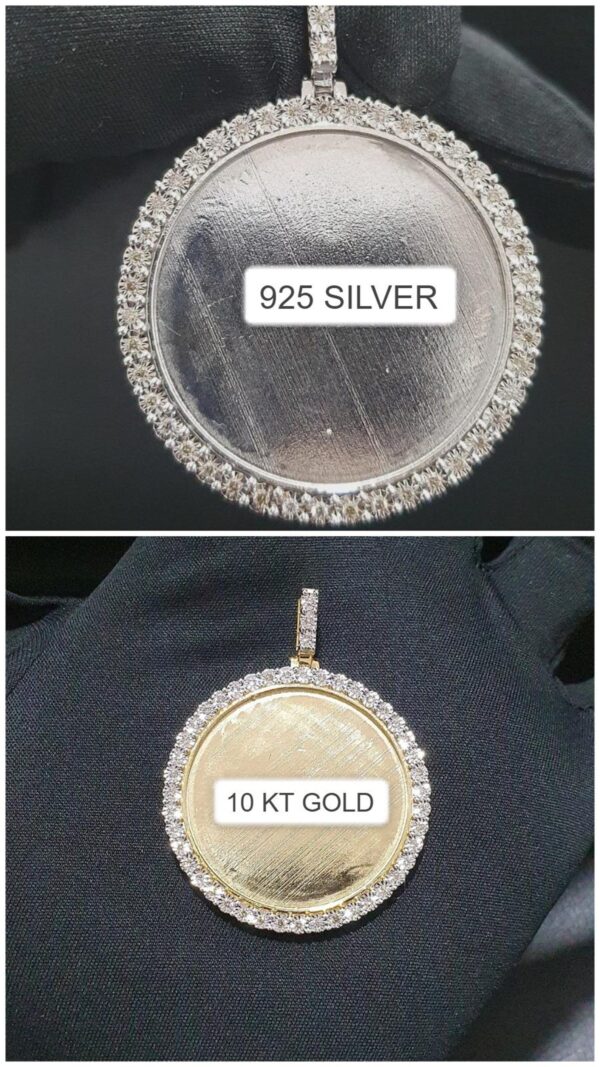 Iced Out Photo Pendant With Illusion Setting Made in 14 KT Gold & 10 KT Gold Embellished With Shinny Moissanite Stone For The Memorial Gift