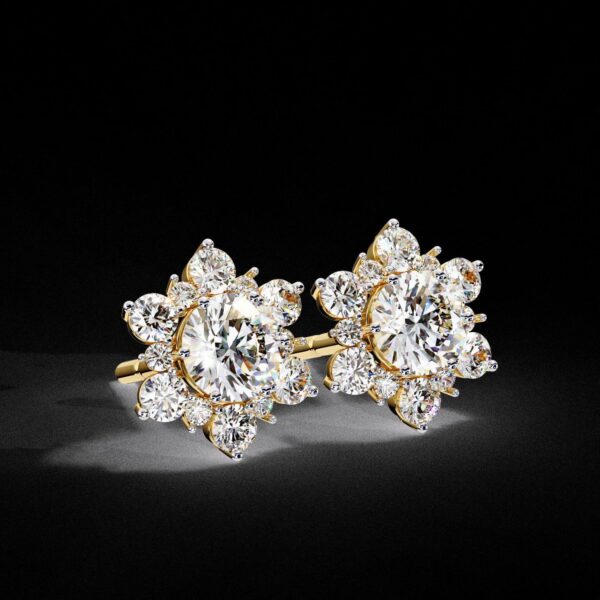 Beautiful Snowflake Round Diamond Earring Made In 18/14/10KT Gold Studded With Certified Lab Diamond For The Wedding And Anniversary Gift