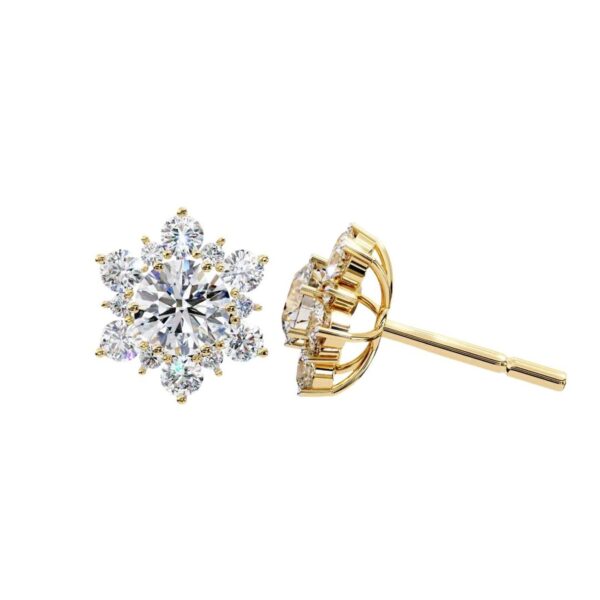 Beautiful Snowflake Round Diamond Earring Made In 18/14/10KT Gold Studded With Certified Lab Diamond For The Wedding And Anniversary Gift