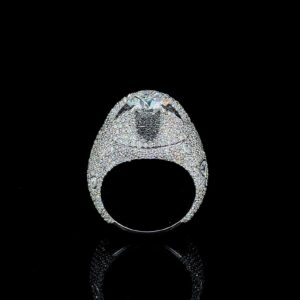 Iced Out Unique Setting Hip Hop Ring Made In 18 / 14 / 10 KT Gold Studded With Shinny Moissanite Diamonds For The Birthday And Unisex Gift