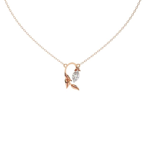 Leaf Vine Pendant with Marquise Cut Diamond Made In 18/14/10 KT Gold Studded With Certified Lab Diamonds For The Anniversary Gift For Her