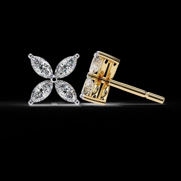 Floral Marquise Diamond Stud Earrings Made In 18 / 14 / 10 KT Gold Studded With Certified Lab Diamonds For The Wedding And Anniversary Gift