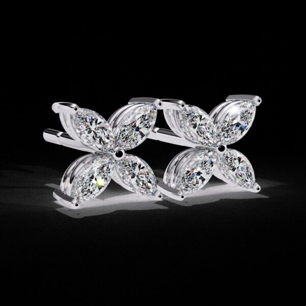 Floral Marquise Diamond Stud Earrings Made In 18 / 14 / 10 KT Gold Studded With Certified Lab Diamonds For The Wedding And Anniversary Gift