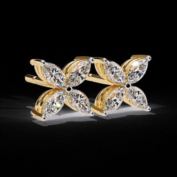 Floral Marquise Diamond Stud Earrings Made In 18 / 14 / 10 KT Gold Studded With Certified Lab Diamonds For The Wedding And Anniversary Gift